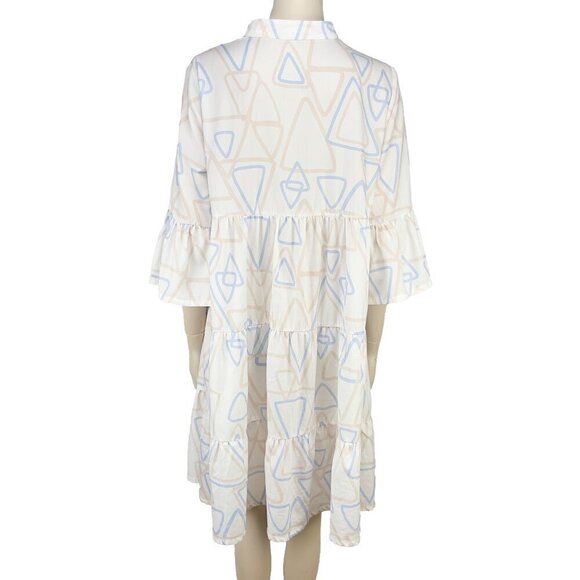 UCHUU Designer Mtl Flounce 3/4 sleeves Summer Geometric Pattern White Dress 2 - Picture 4 of 8